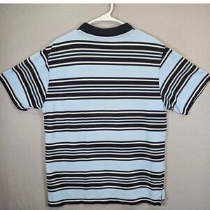Bugle Boy Mens Large Polo Shirt Blue Navy White Striped Short Sleeve Pique Knit